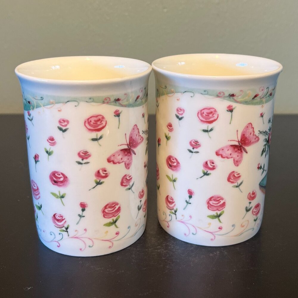 Set of 2 ROSE of ENGLAND Fine Bone China Floral Cups Mugs ~ United Kingdom UK - Picture 4 of 15